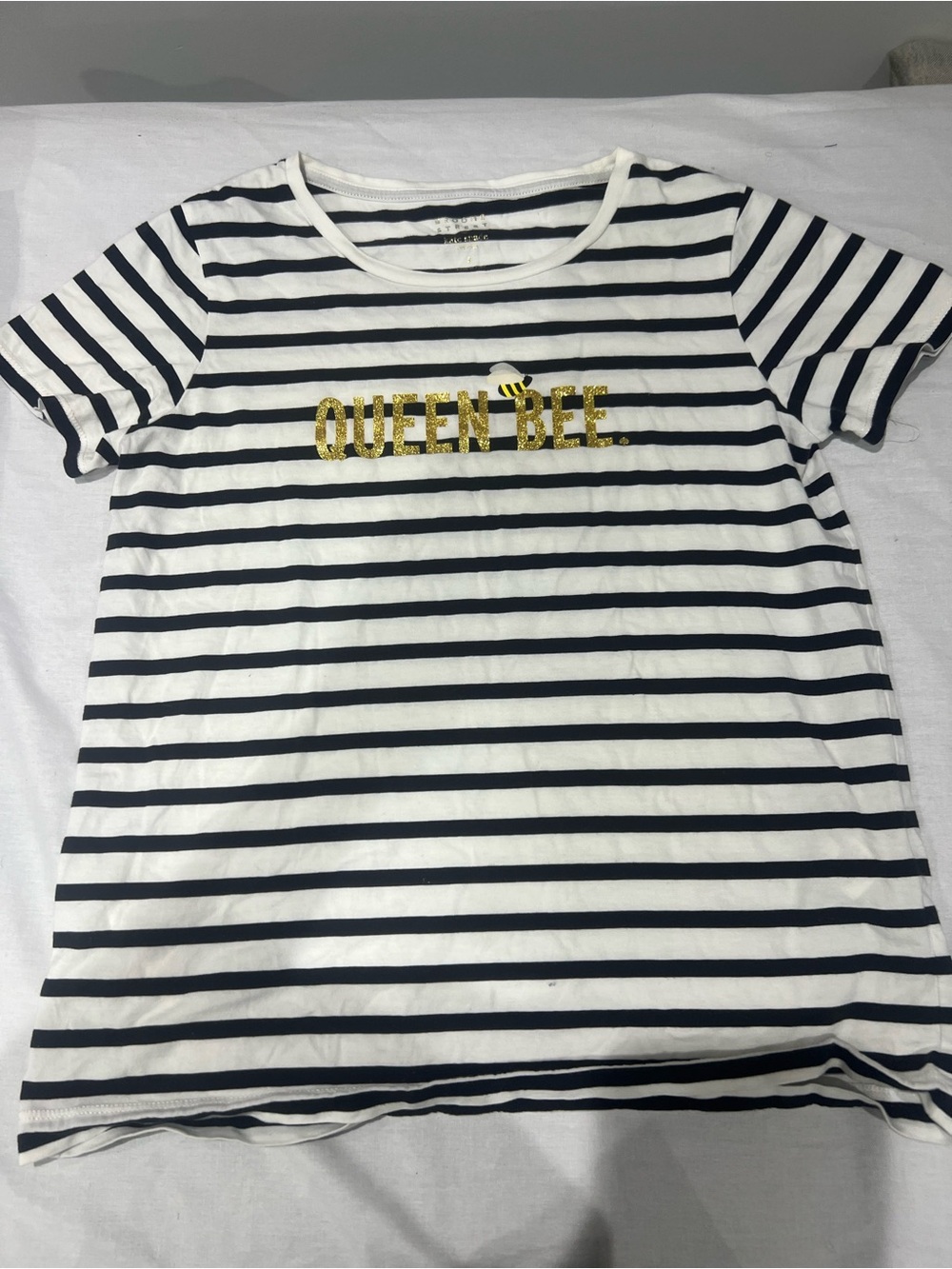 kate spade black & White Striped Tee with Gold 'QUEEN BEE'